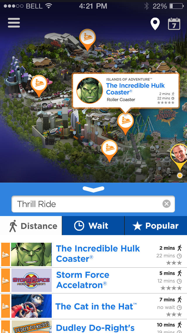 Thill Ride in search bar, distance selected filter applied