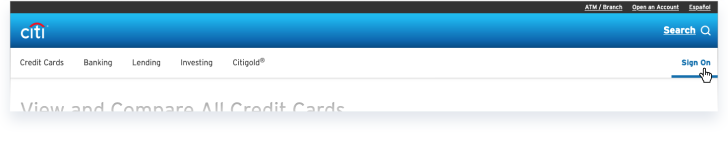 Header with gradient background, white citi logo; navigation items are different from other instances.