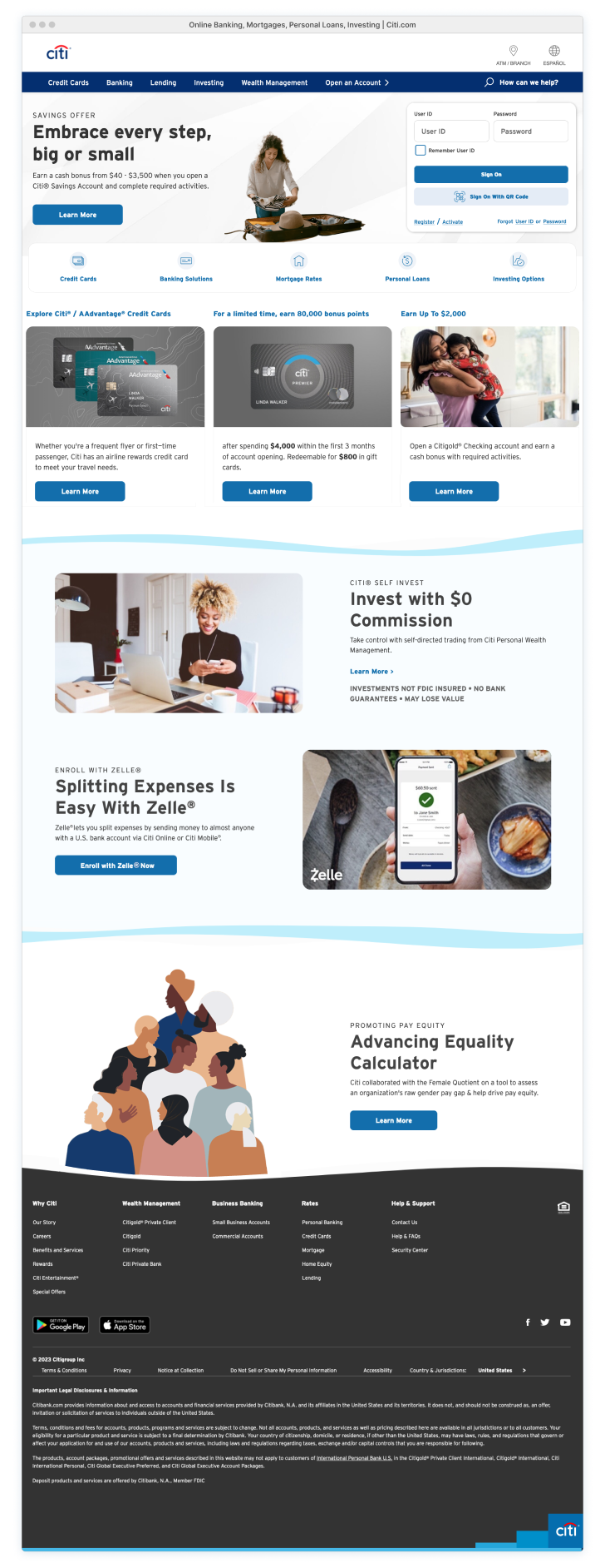 Full citi.com homepage