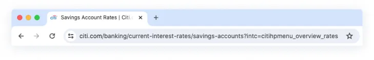 Browser showcasing long URL for a Citi page that is impossible to read.