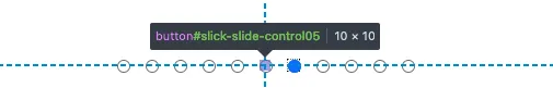 Dev tools showcasing hit area for pagination at 10 x 10 pixels