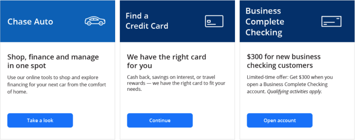 Chase.com card modules. Poor quality, flattened image.