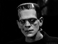 Animation of Frankenstein’s Monster turning his head slowly and then looking up