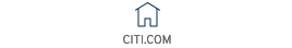 Citi.com home icon. Poorly rendered. Home icon with capitalized ‘CITI.COM’ directly under.