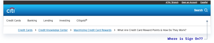 No Sign-On option in the header