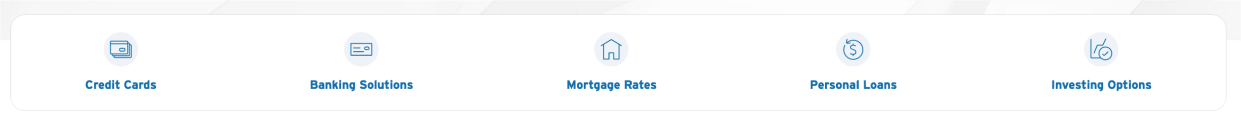Secondary Navigation unit: Items: Credit Cards, Banking Solutions, Mortgage Rates, Personal Loans, Investing Options.