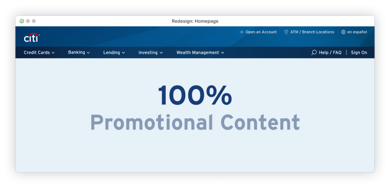 Entire Hero section with a  label reading “100% Promotional Content