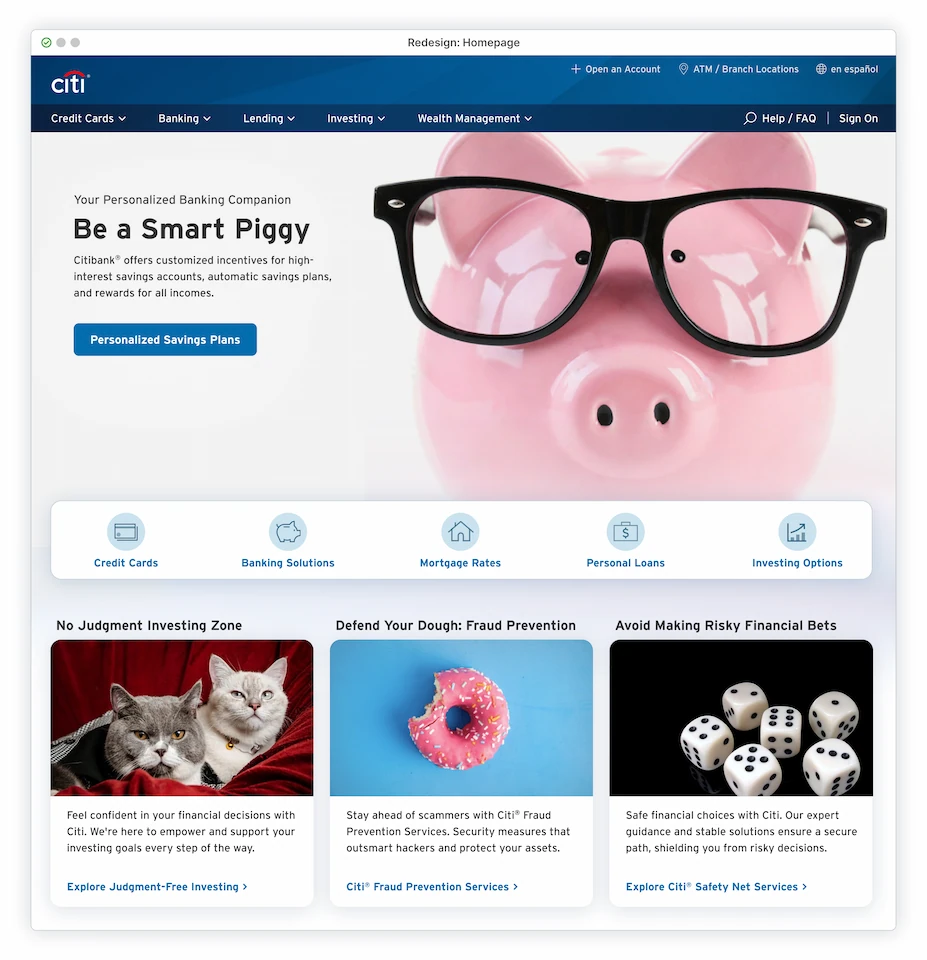 Hero image of large piggy bank with glasses on with copy'Be a Smart Piggy'