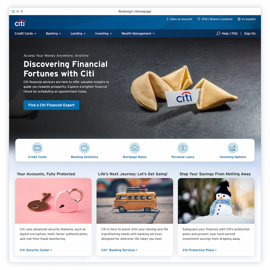 Hero featuring opened fortune cookie with Citi logo on the paper