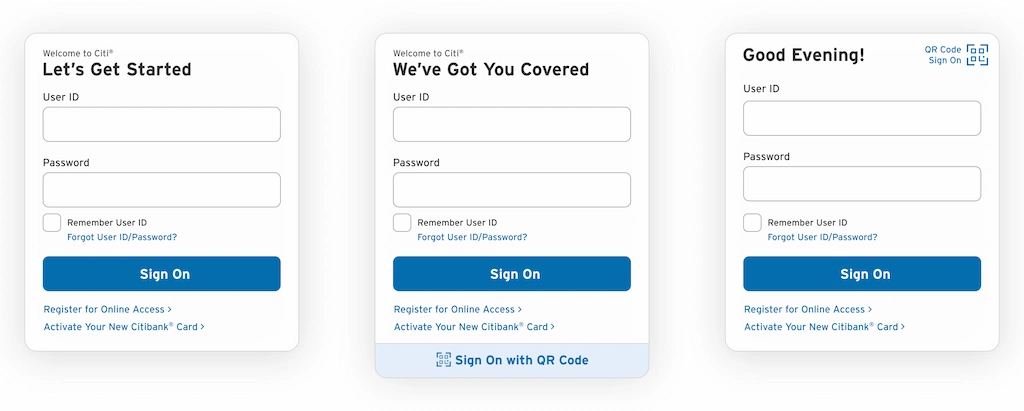Three examples of Sign-On modules with different QR Code access points applied