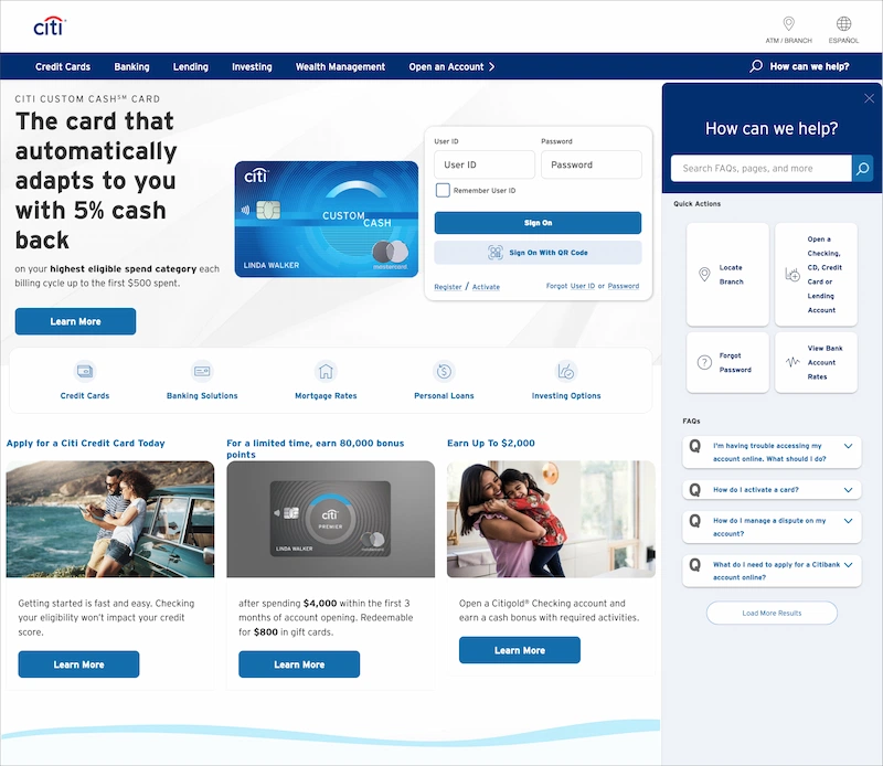Desktop Citi Help Center View