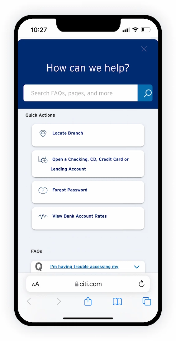 Mobile Citi Help Center View