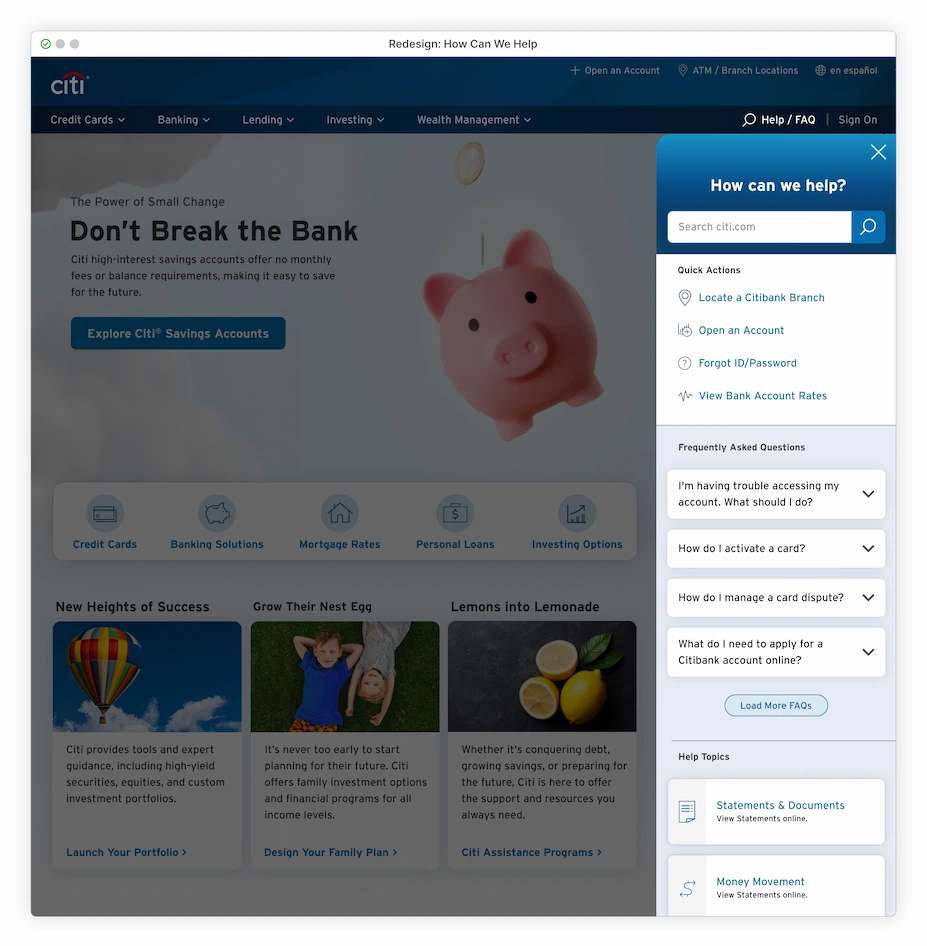 How Can we help? text in the top of a sidebar redesign with FAQ items aligned and properly spaced for readability