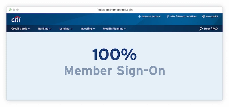 Blank hero section with copy reading “100% Member Sign On