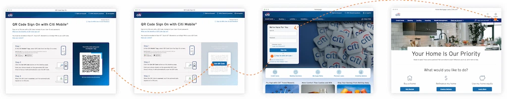 Four page flow the  user must travel to get access to the QR Code