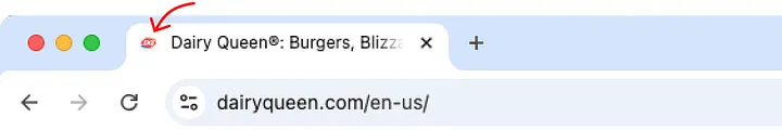 Browser bar showing a barely visible favicon of Dairy Queen's newest logo