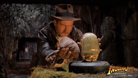 Indiana Jones animation swapping out the bag of sand for the golden relic.