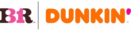 Co-branded logo image showing the Baskin-Robbins BR logo in brown and pink on the left, separated by a vertical line from the orange DUNKIN wordmark with a pink dot on the right.