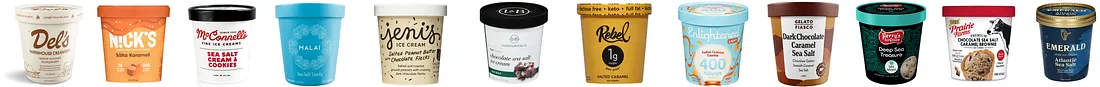 Twelve pints from budget to premium all adding sea and or salt to common flavors, showing how artisanal sea salt plus caramel pairing expanded into routine filler and lazy shorthand for quality from Salta Karamel to Deep Sea Treasure and Atlantic Sea Salt