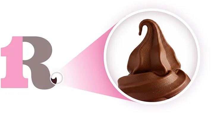 Baskin Robbins tip of the R portion of the logo projecting chocolate soft serve curl swirl.