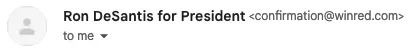 Profile picture for DeSantis confirmation email shown as a default placeholder.