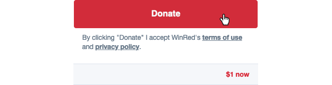 Cursor over an activated Donate button with $1 now at the bottom.