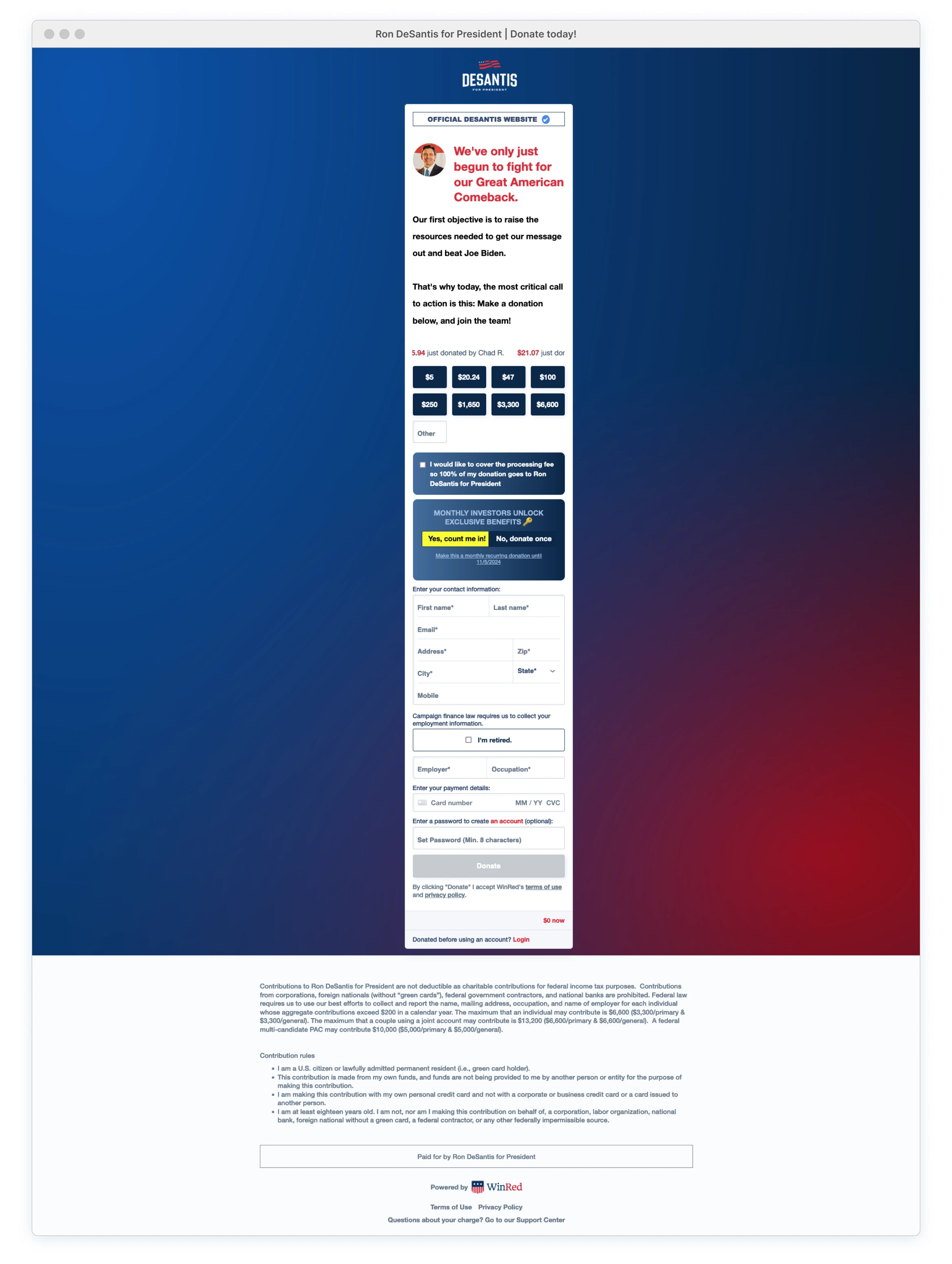 Full form shown in context of the page, including footer