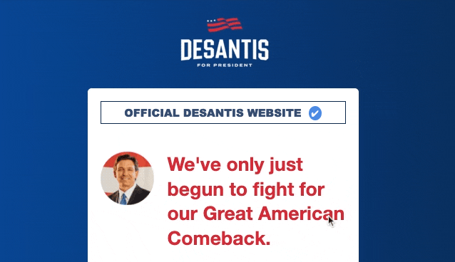 Animated shake effect on logo and DeSantis Avatar.