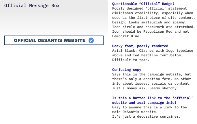 Official message box section including details on design issues.