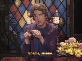 Dana Carvey as the Church Lady SNL character doing ‘Shame, shame’