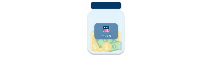 Clip art of WinRed tip jar. Jar with ‘tips’ and money.