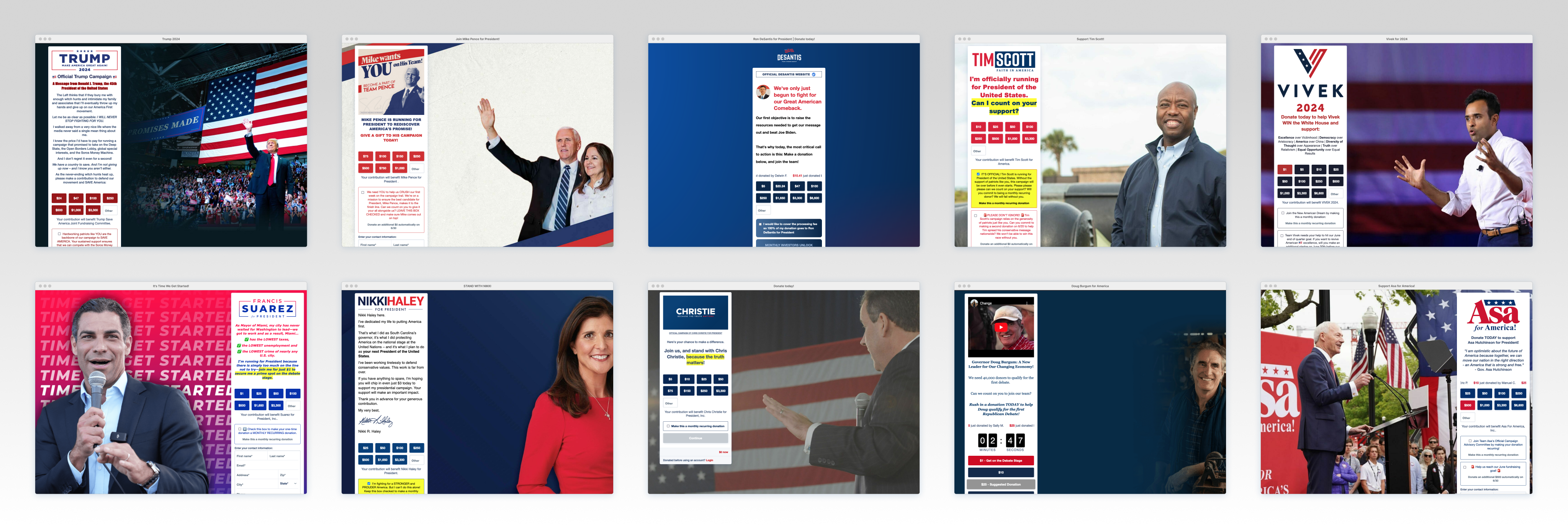10 GOP WinRed donation pages.