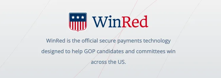 WinRed logo and tagline stating “WinRed is the official secure payments technology designed to help GOP candidates and committees win across the US.