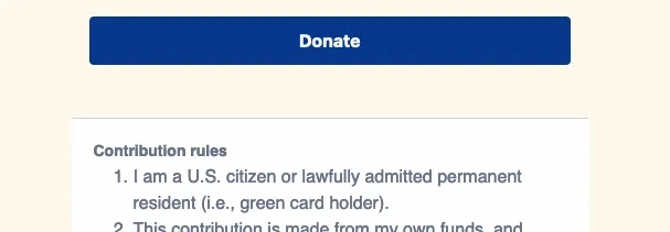 Large blue donate button located above the Contribution rules list.