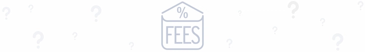 Fees in box with percentage and faint question marks in the background.