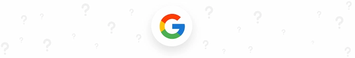 Google logo with lots of question marks around it.