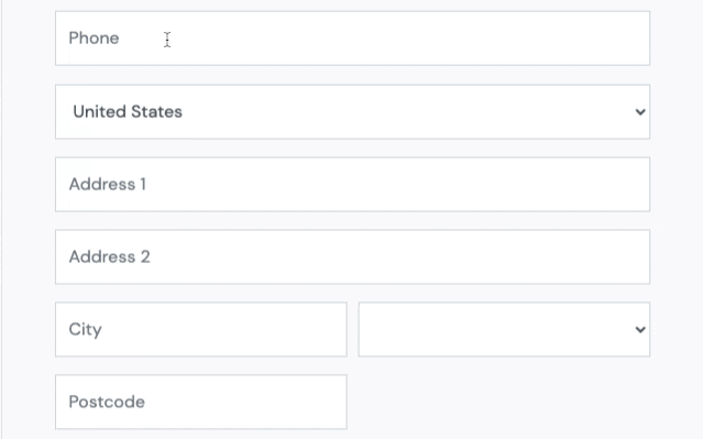 Interaction examples of clicking into form fields where the placeholder copy looks the same as user inserted content