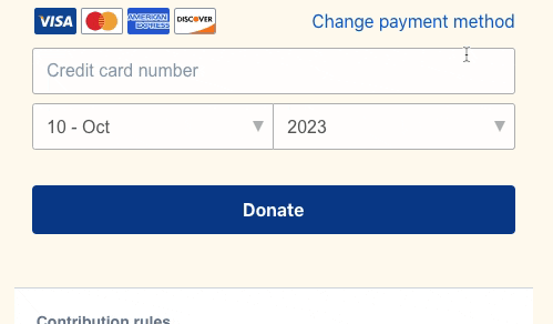 Animation. Selecting “Change payment method” link reveals hidden payment options for Paypal, Venmo and GPay.