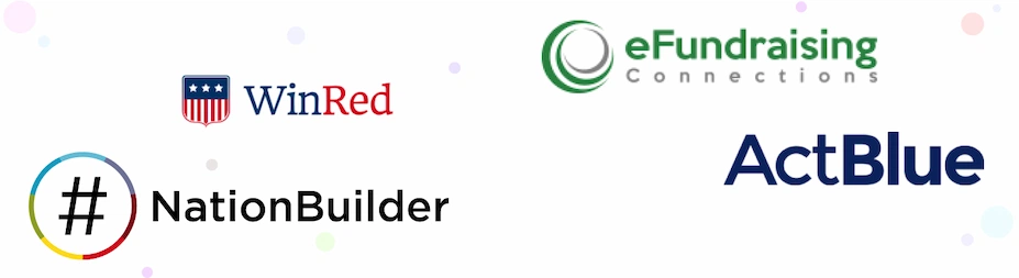 Logos of WinRed, Nationbuilder, eFundraising and ActBlue.