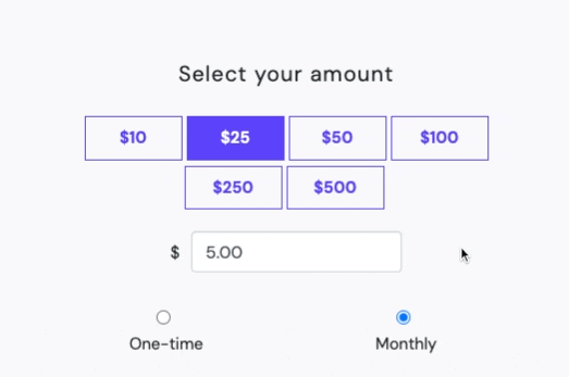 Interaction issues shown when selecting customized donation amount.