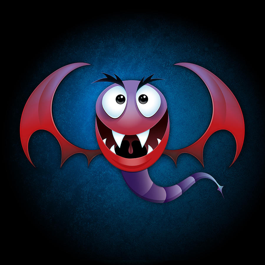 Bat with big eyes looking out with huge wings