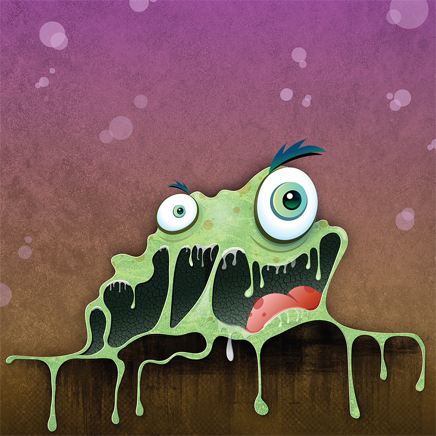 Green mucus monster with mouth open