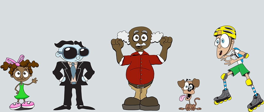 Five characters standing in a row