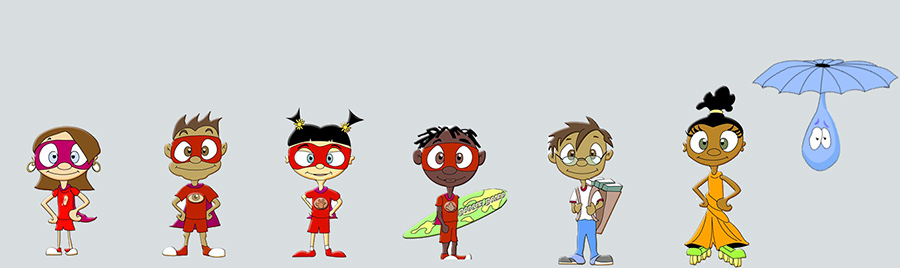 Characters standing side by side