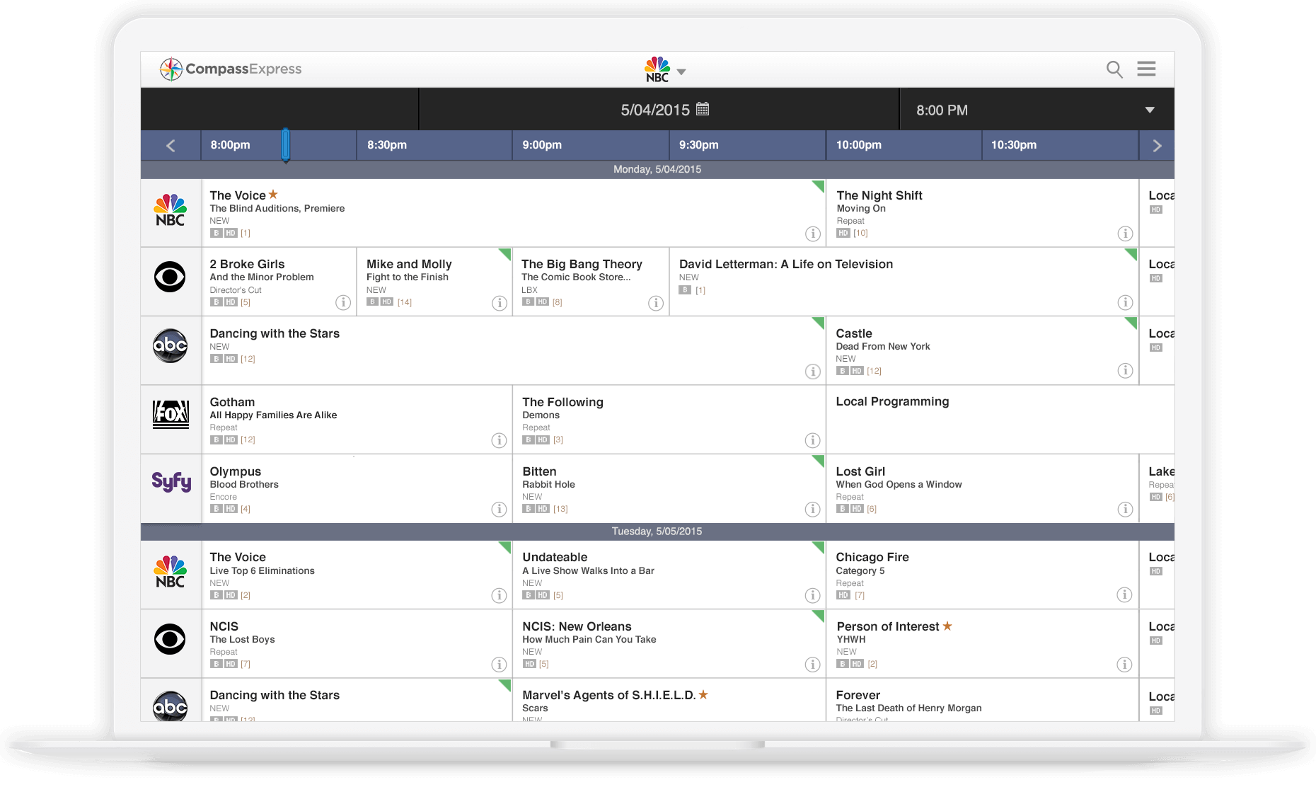 Laptop showing NBC as primary network