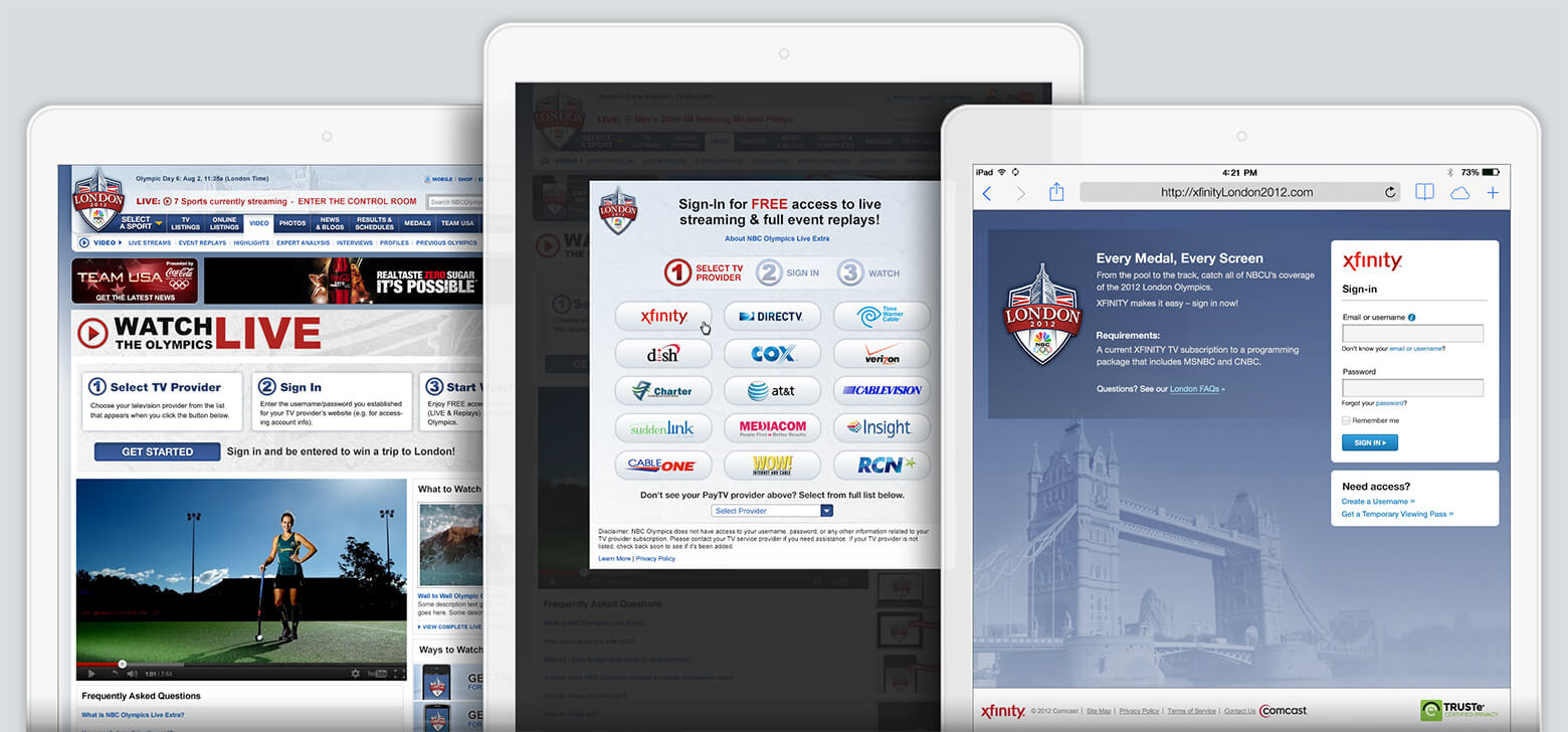 Three screens showing sign-in process