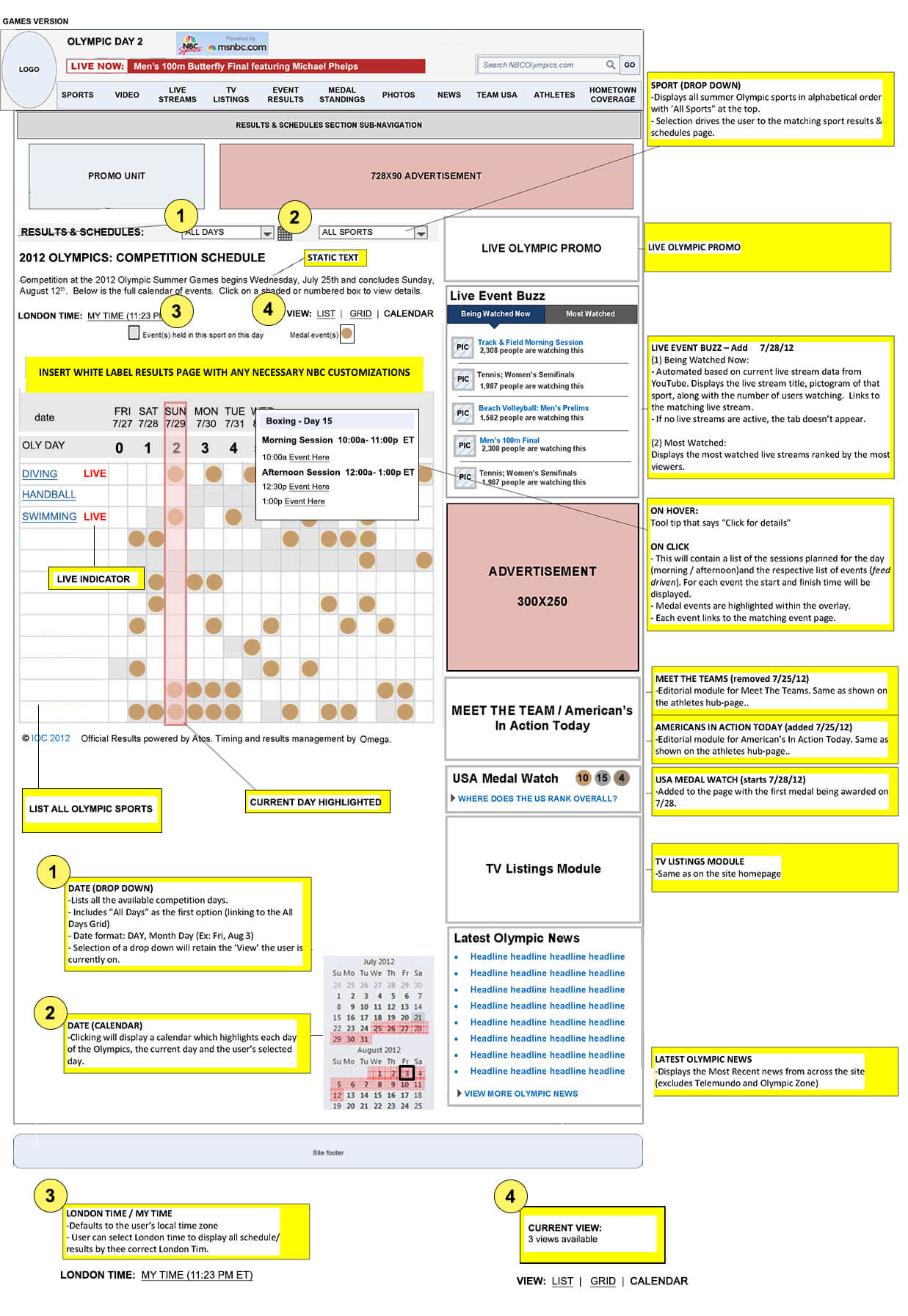 Olympics Competition Schedule showing event and date