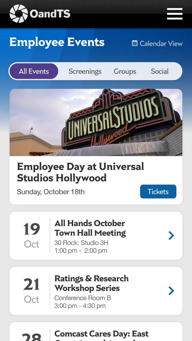 All Events tab selected showing Company events