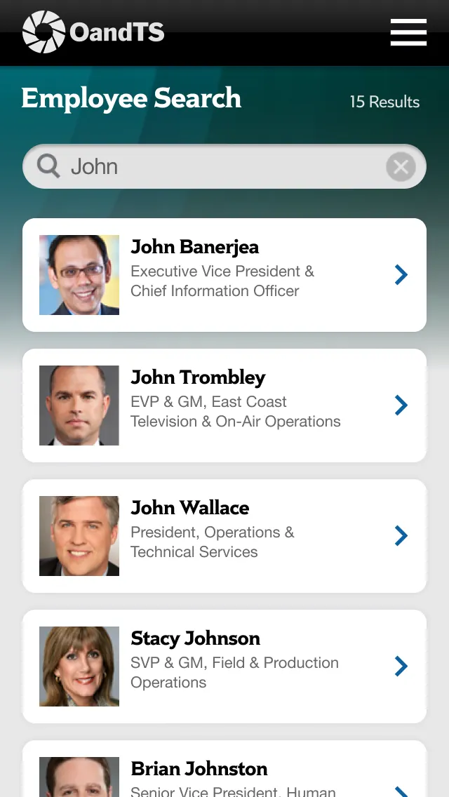 Employee Search for the word 'John'