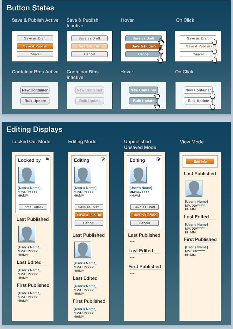 Button States; editing modes; UI details
